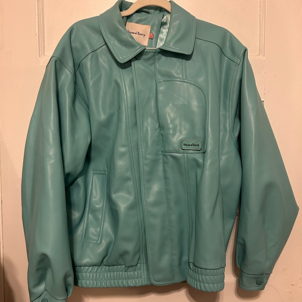 House of Sunny Light Blue Leather Jacket